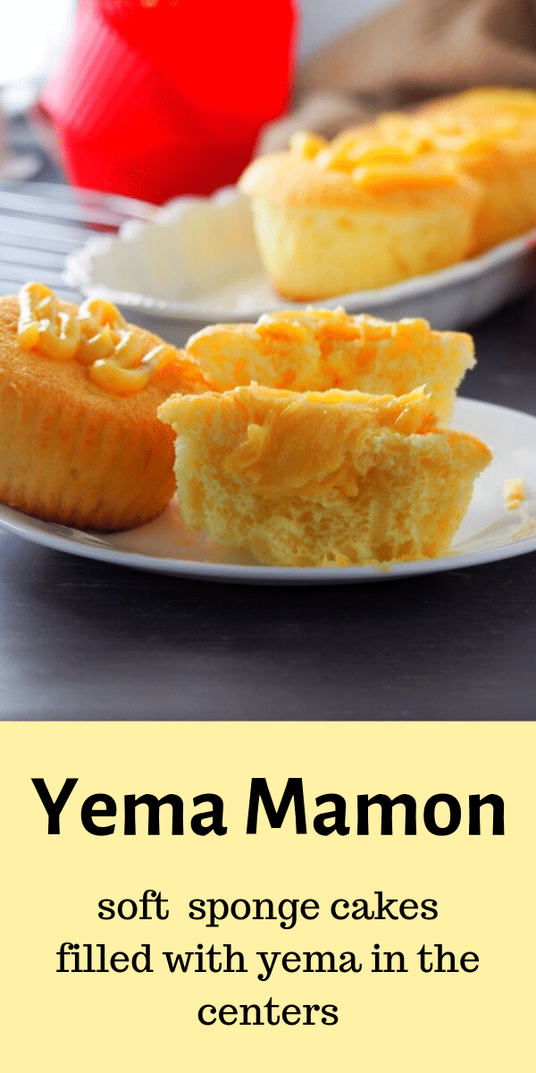If you like mamon, you will surely love these yema mamon. They are soft chiffon cakes filled with  creamy yema in the centers. It is a delicious surprise! #yema #filipinopastries #mamon