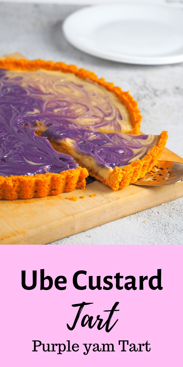 This Ube Custard Tart is a  delicious combination of creamy milk and ube (purple yam) custard nestled on a buttery graham pie crust. #ube #purpleyam #ubetart