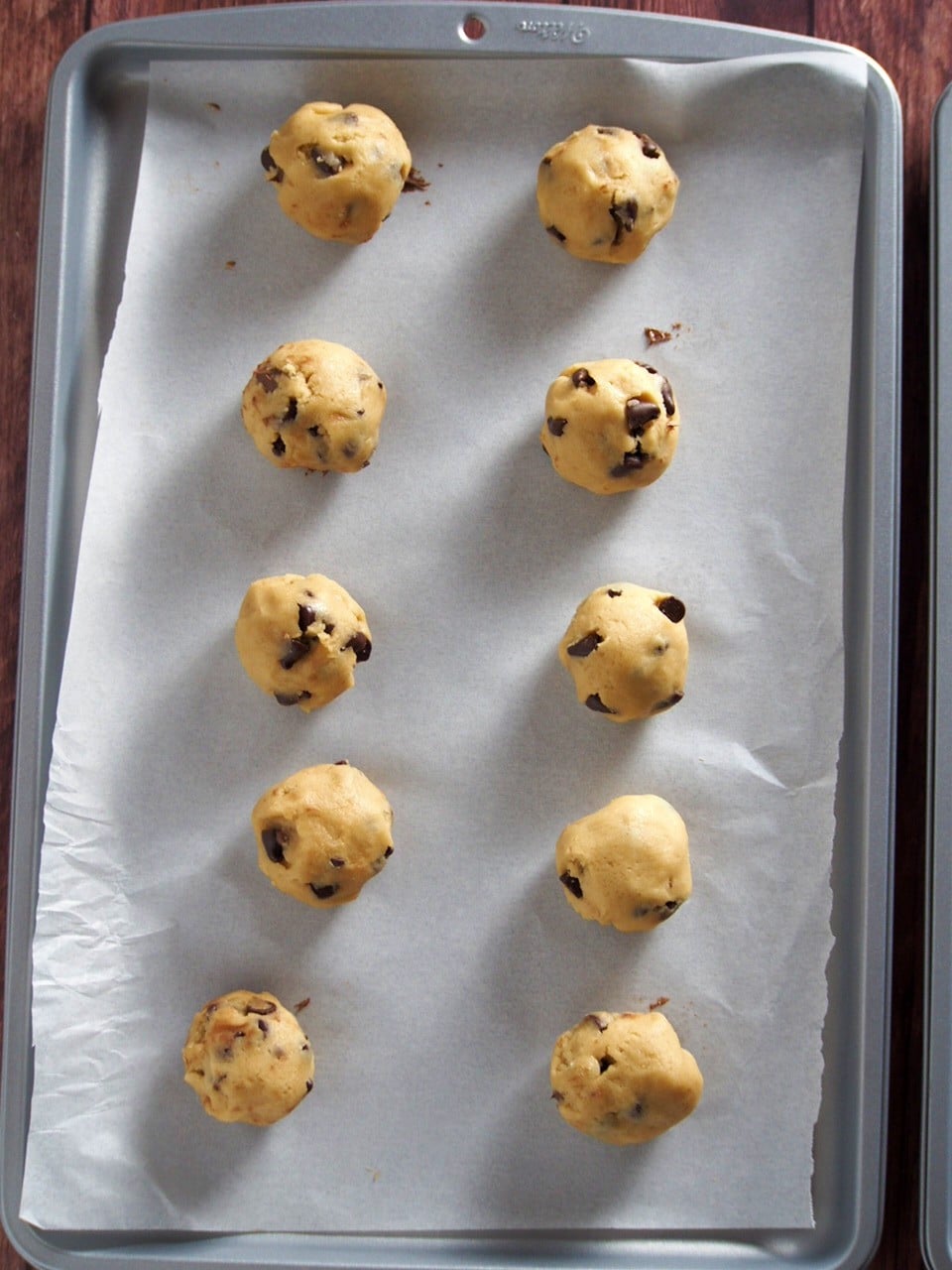 The Nutella filled chocolate chip cookie dough ready for baking.