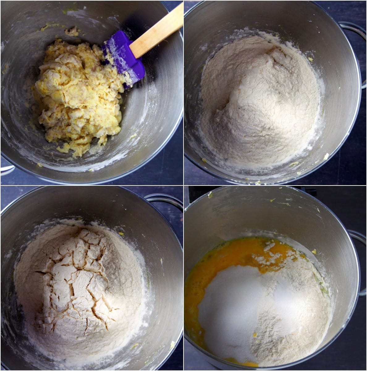 A process collage showing how to make the brioche dough starter.