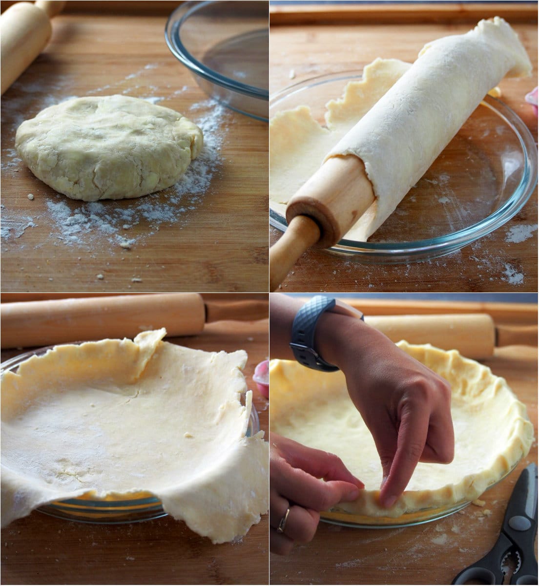 Assembling the pastry dough into the pie pan.
