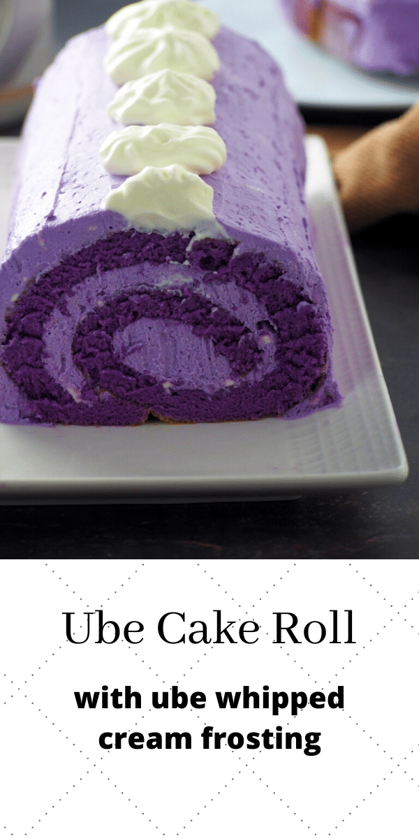 Ube Cake Roll is made of a soft ube flavored chiffon cake rolled and filled with ube whipped cream. It is a simple, heavenly ube cake dream! #purpleyam #ube #swissrolls | Woman Scribbles