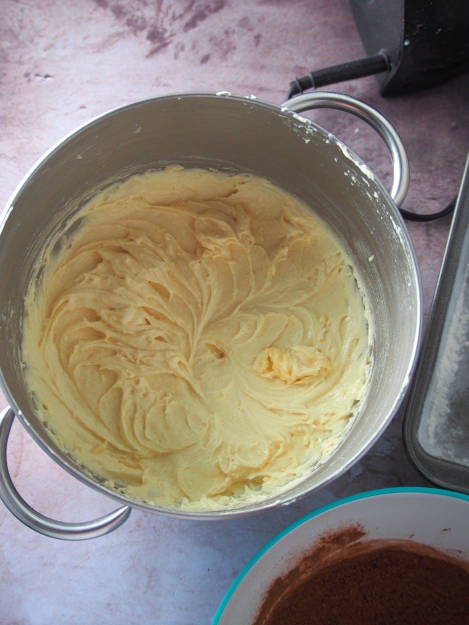 The vanilla batter for the chocolate ombre pound cake.