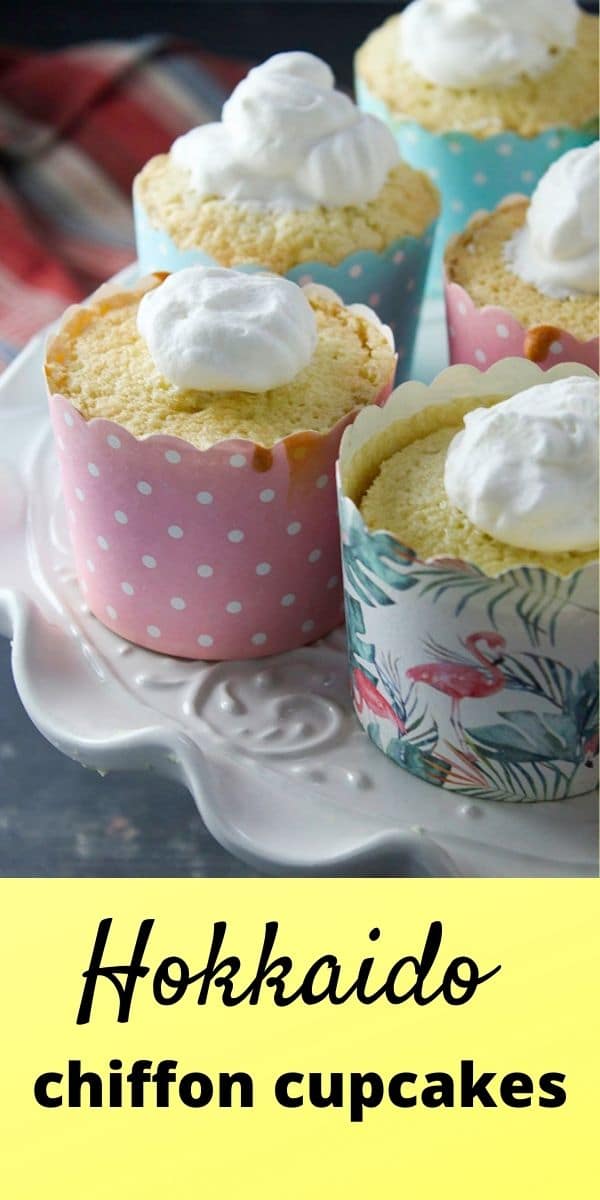 Here is a simple delight- soft chiffon cakes topped with sweet whipped cream. You will love these Hokkaido Cupcakes as little heavenly treats!