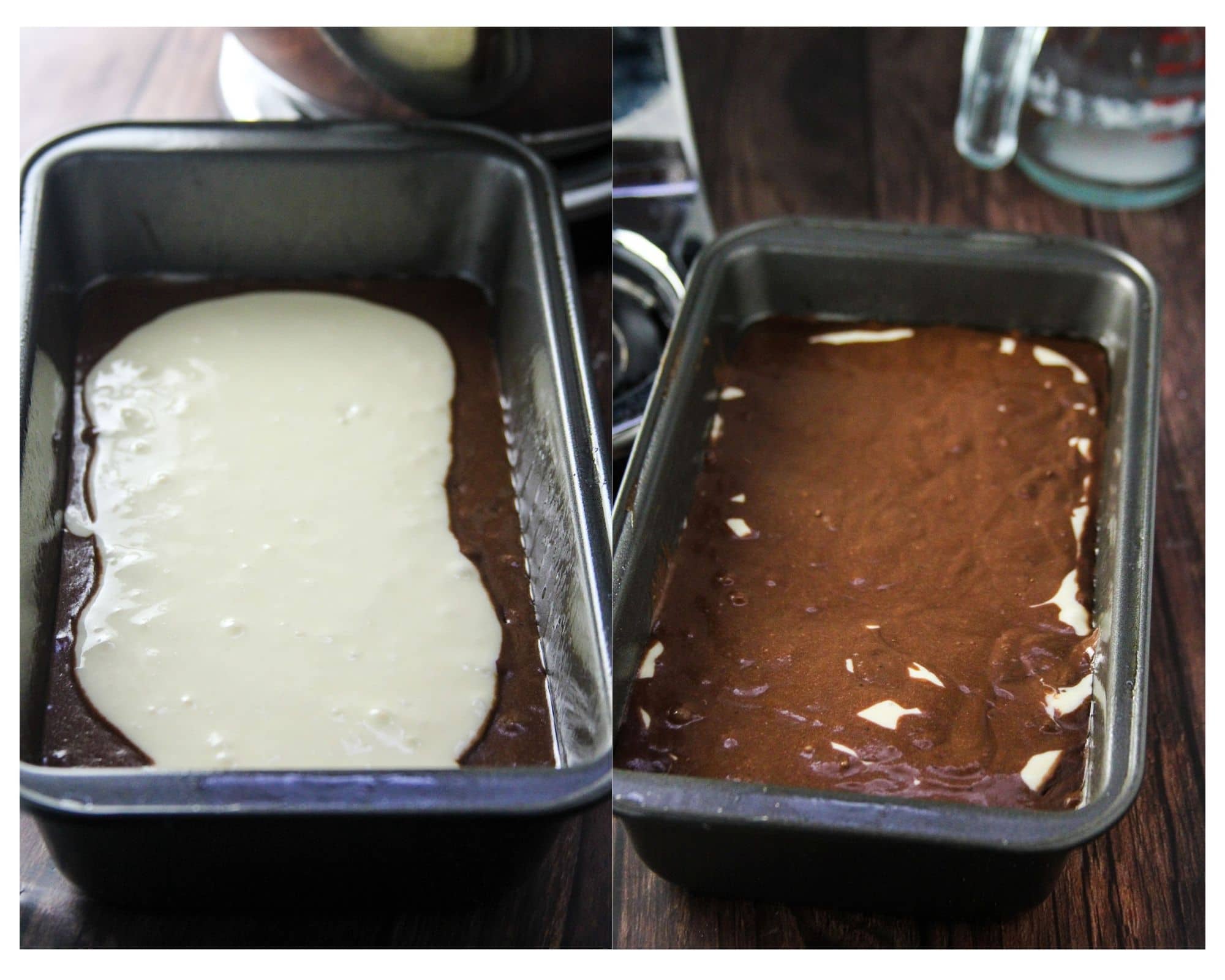 The cream cheese filling, scooped in the center of the chocolate batter, then covered with the rest of the chocolate batter.