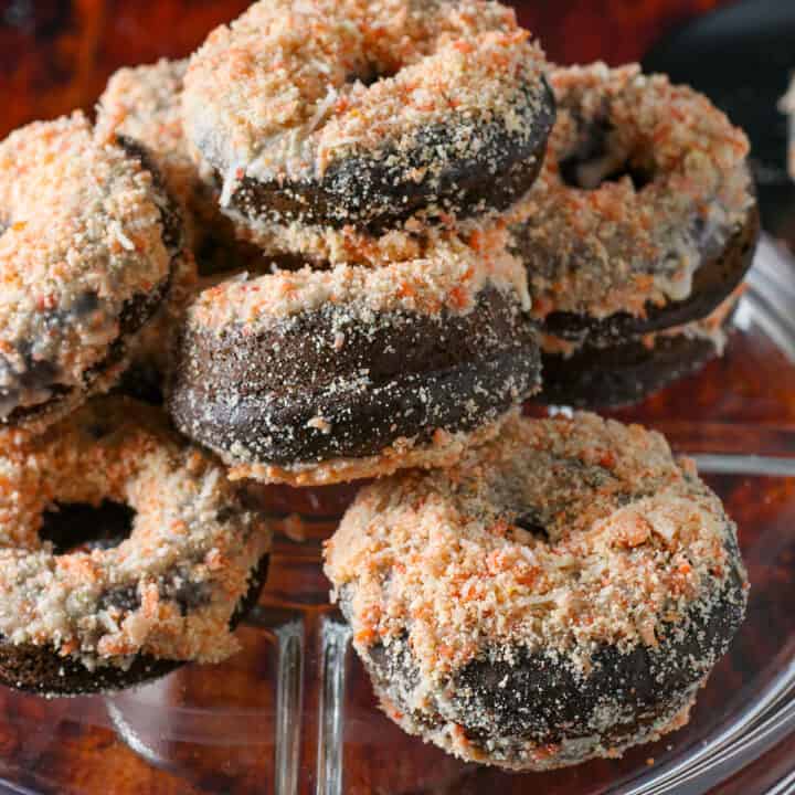 Choco Butternut donuts in a serving platter.