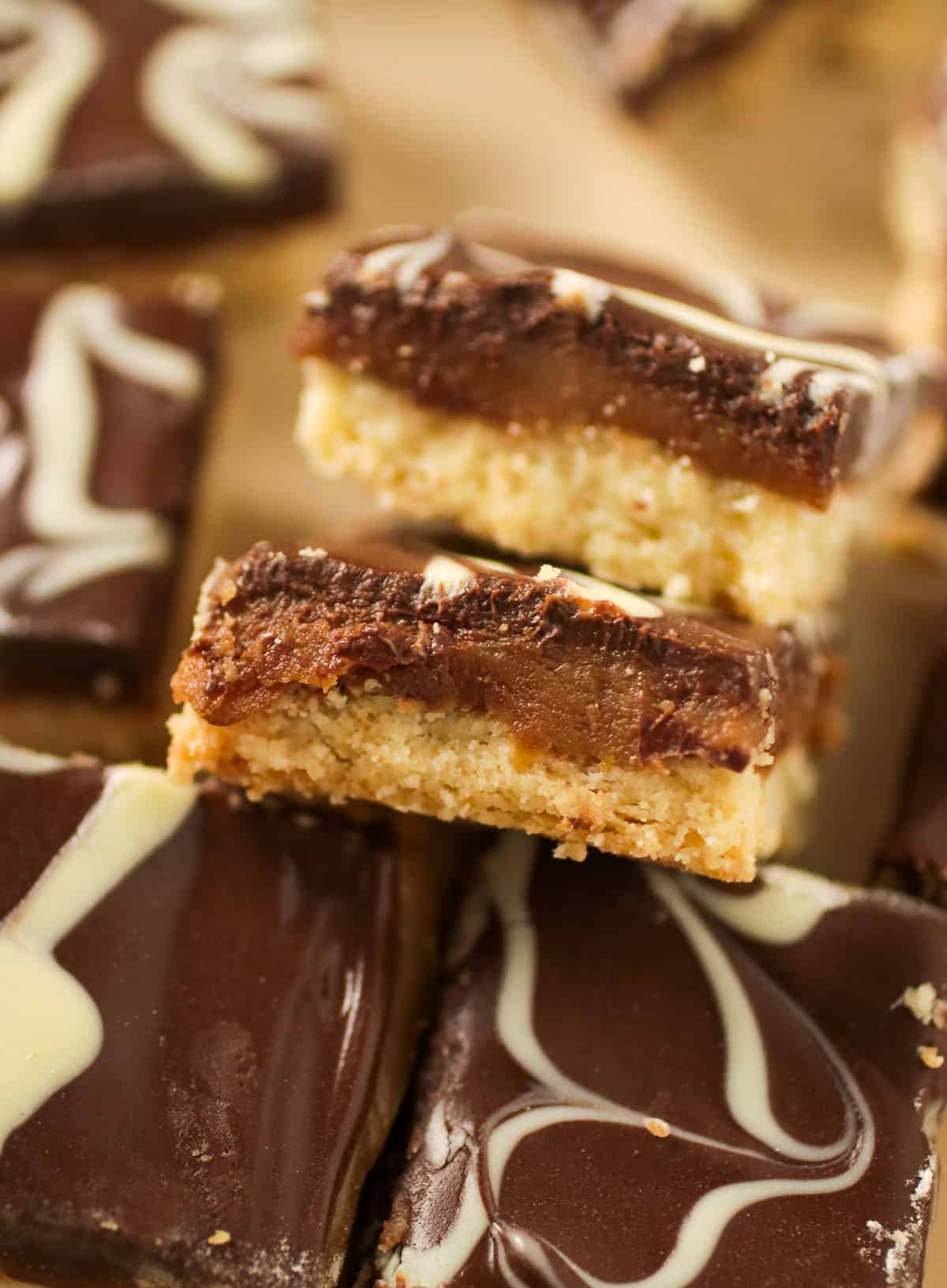 Close up shot of the Marbled Shortbread cookie layers.