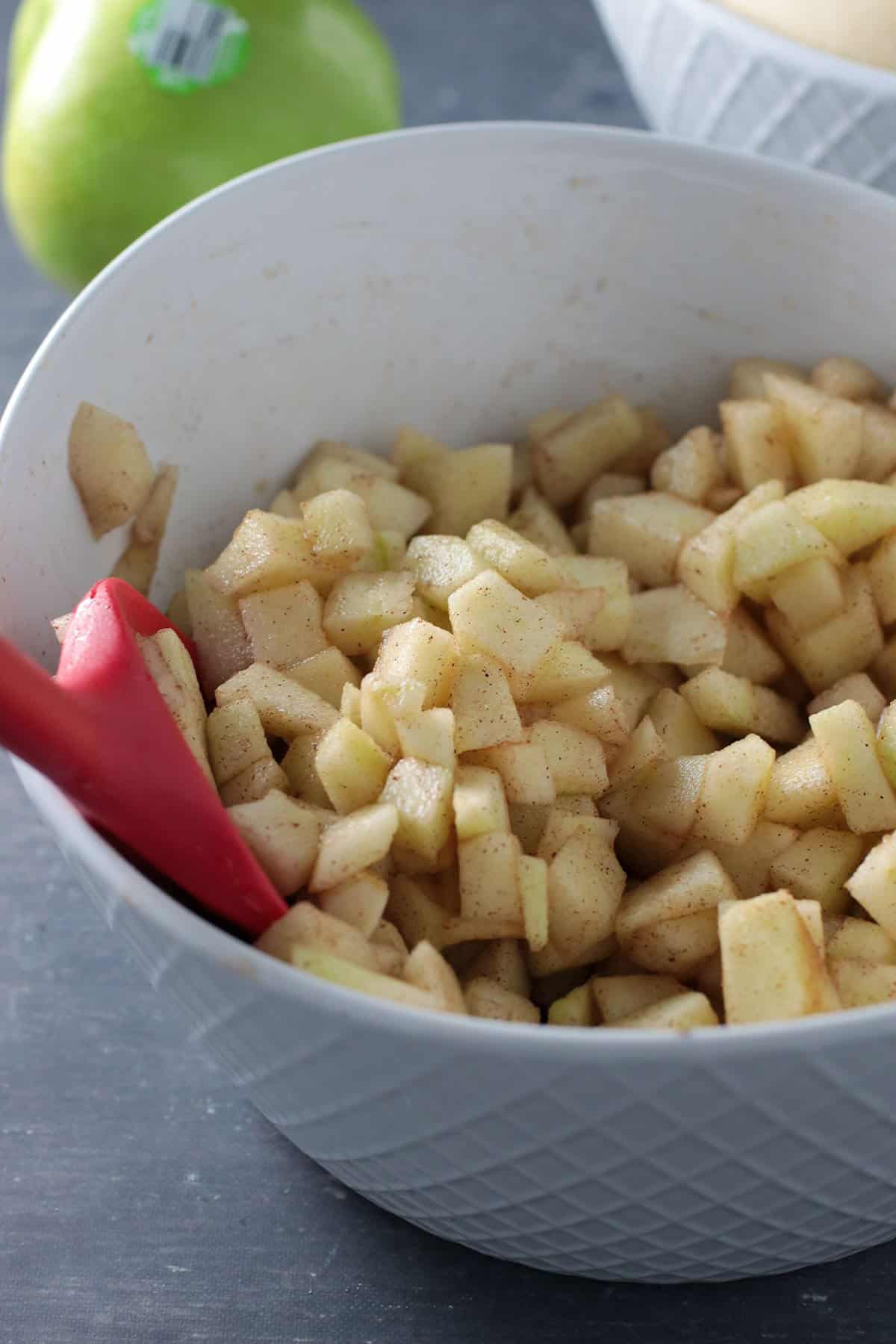 The diced apple filling for Apple Challah.