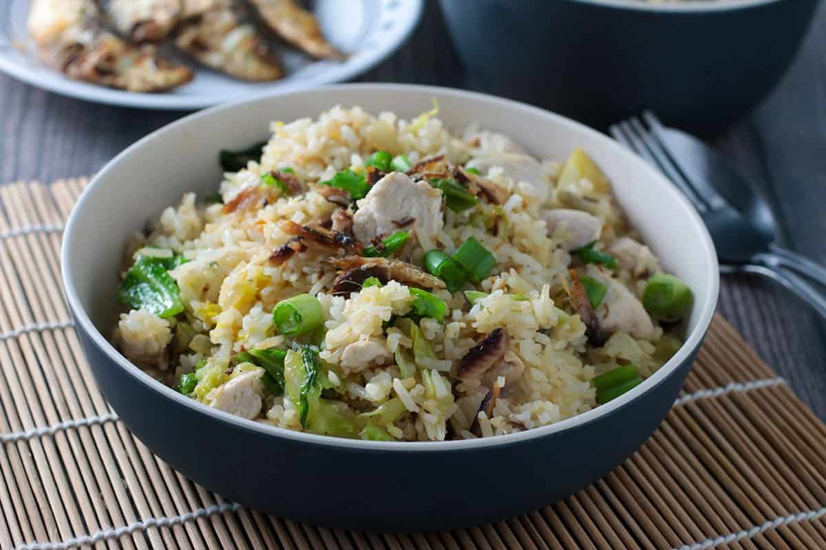 A bowl of salted fish chicken fried rice.