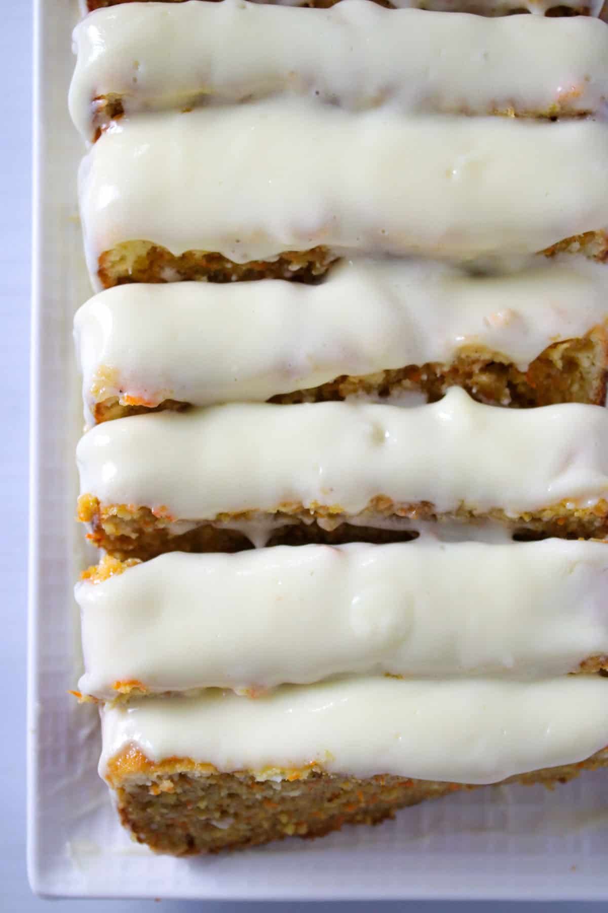 Top shot of Carrot Loaf Cake cut into slices.