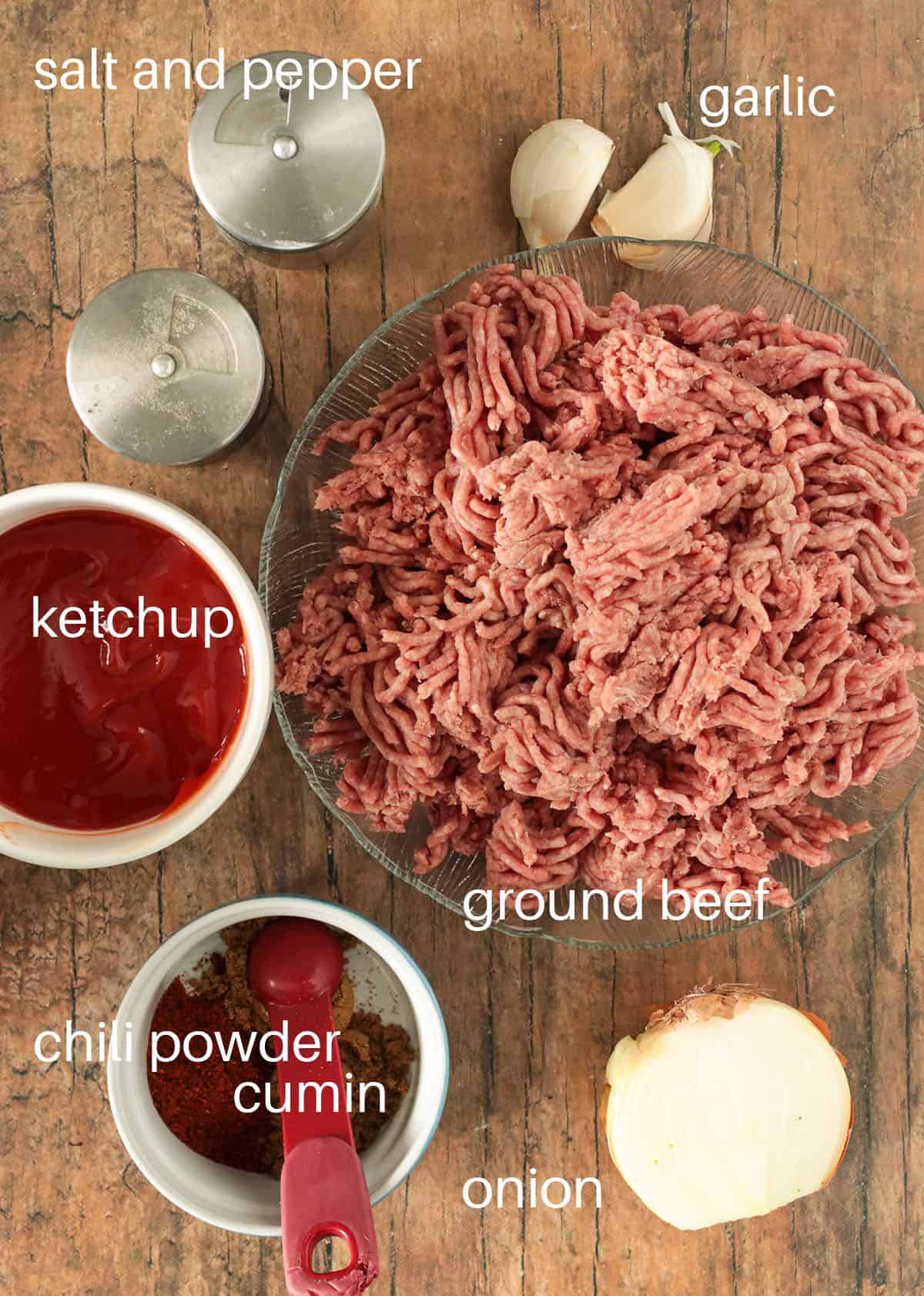 Ingredients for the easy beef burrito.