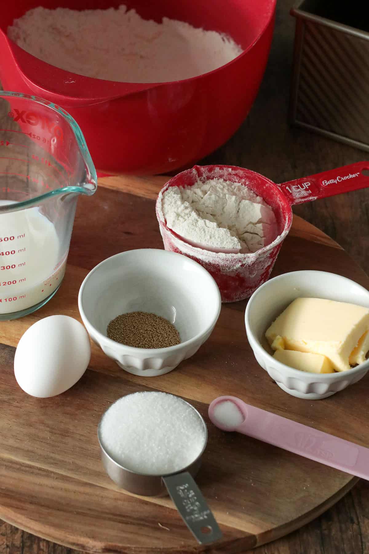 The ingredients for the bread dough.