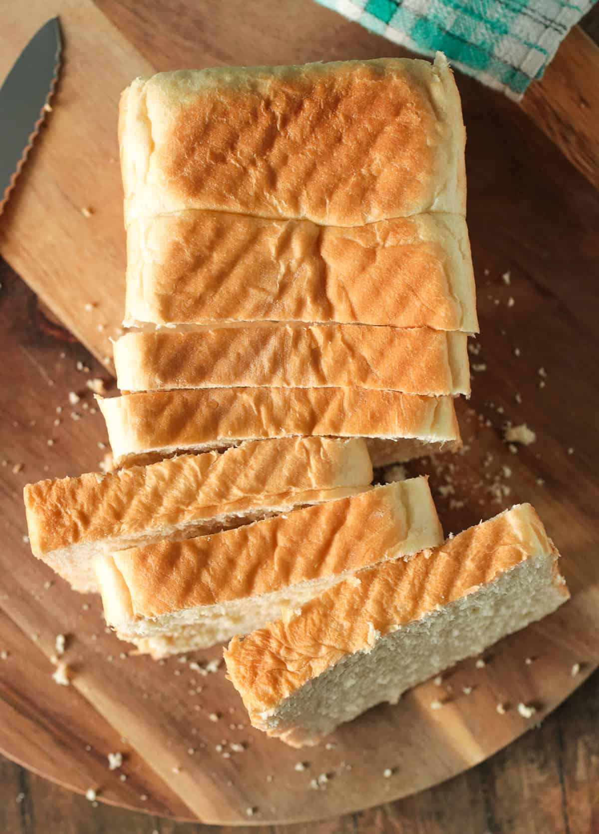Top view of sliced tasty bread.