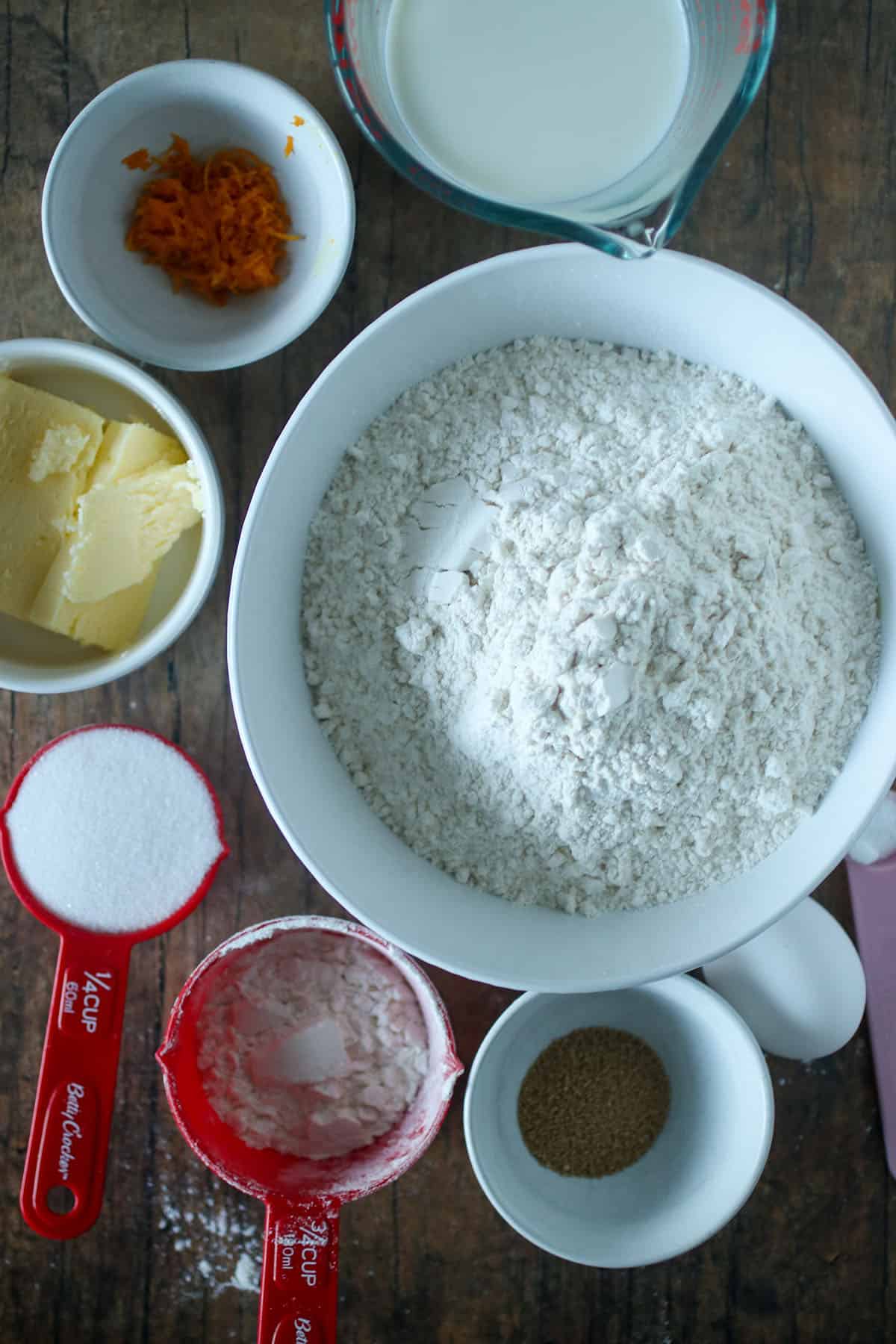 The ingredients for the dough.
