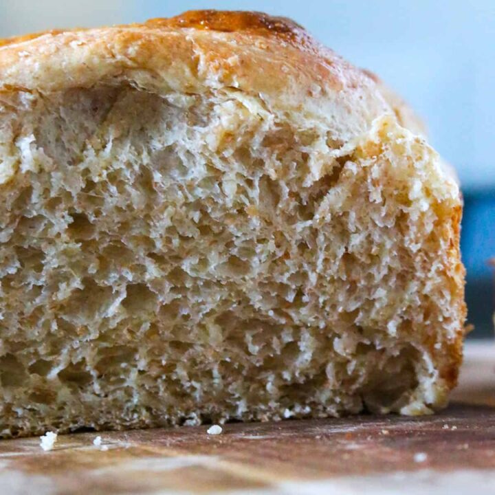 Close up of whole wheat buttermilk loaf bread.