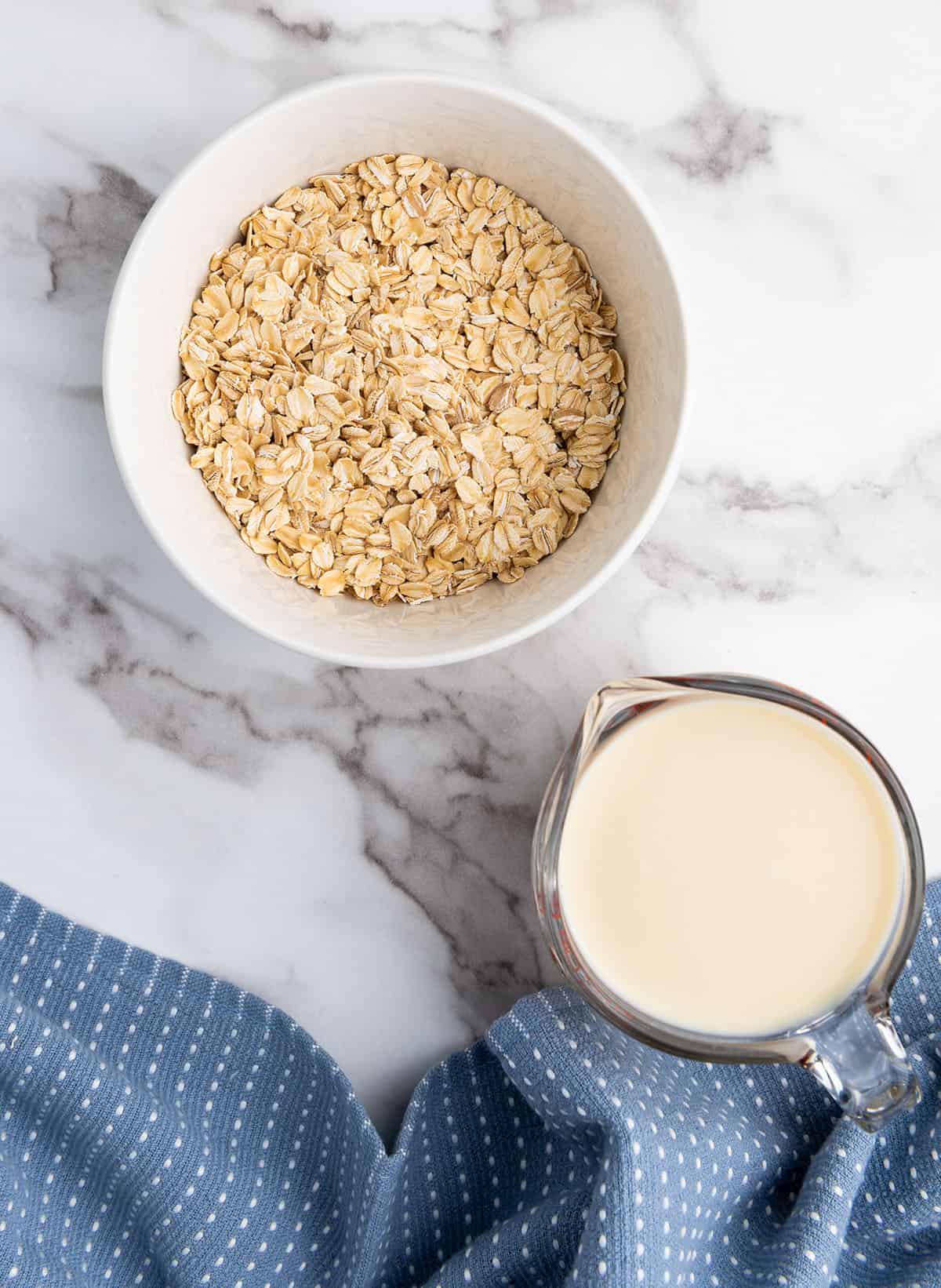 The soy milk and oats for the overnight oats.