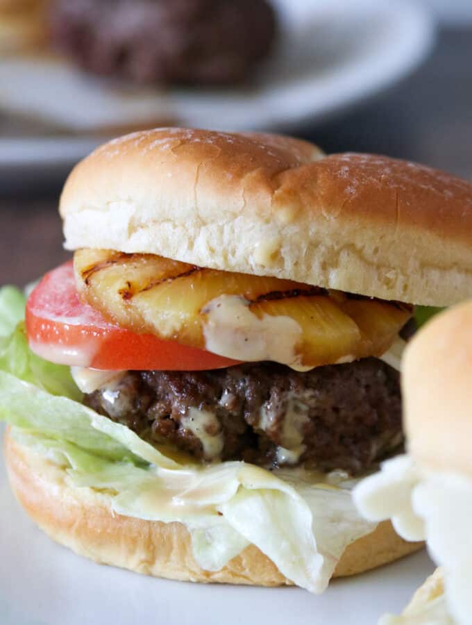 Close up shot of an Aloha Burger.