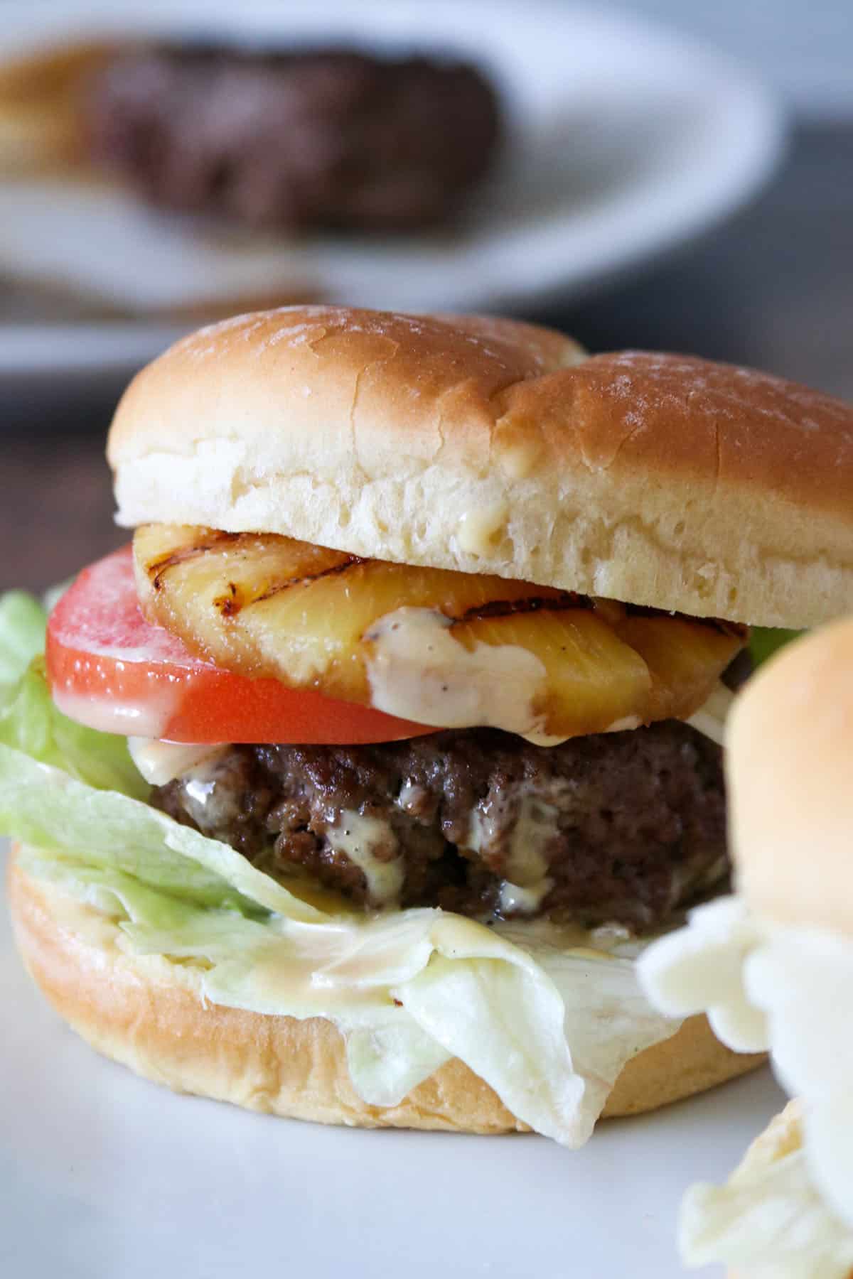 Close up shot of an Aloha Burger.