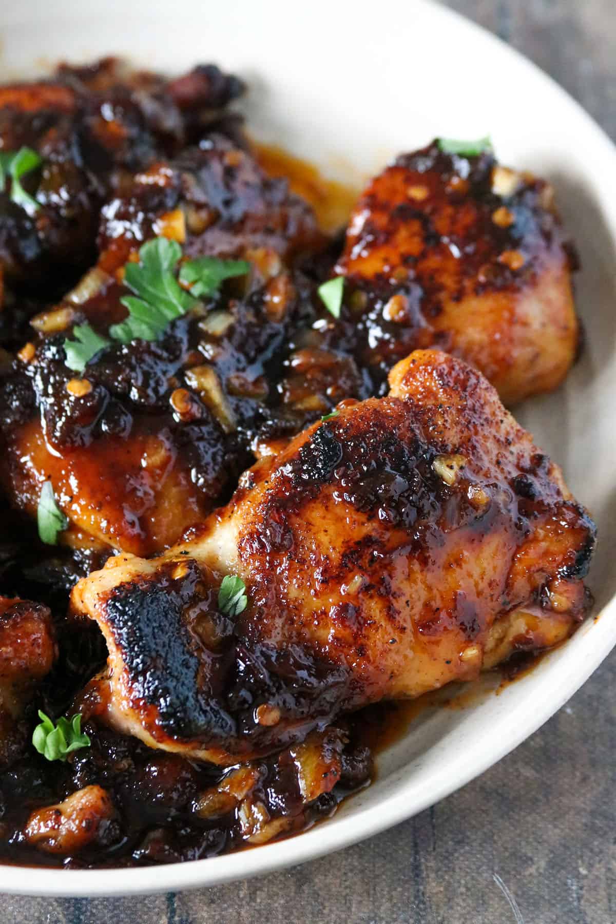 Close up shot of Honey Chipotle Chicken Thighs.