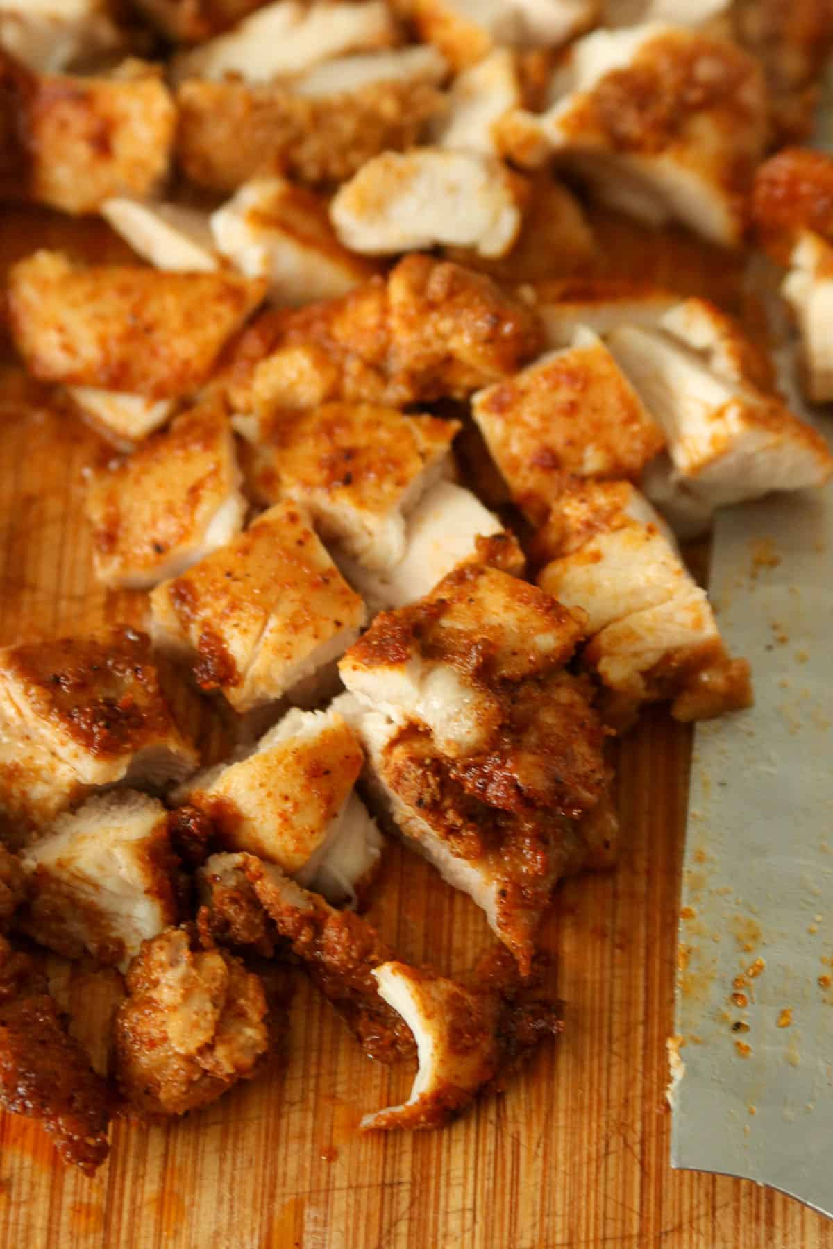 The chopped chicken pieces.