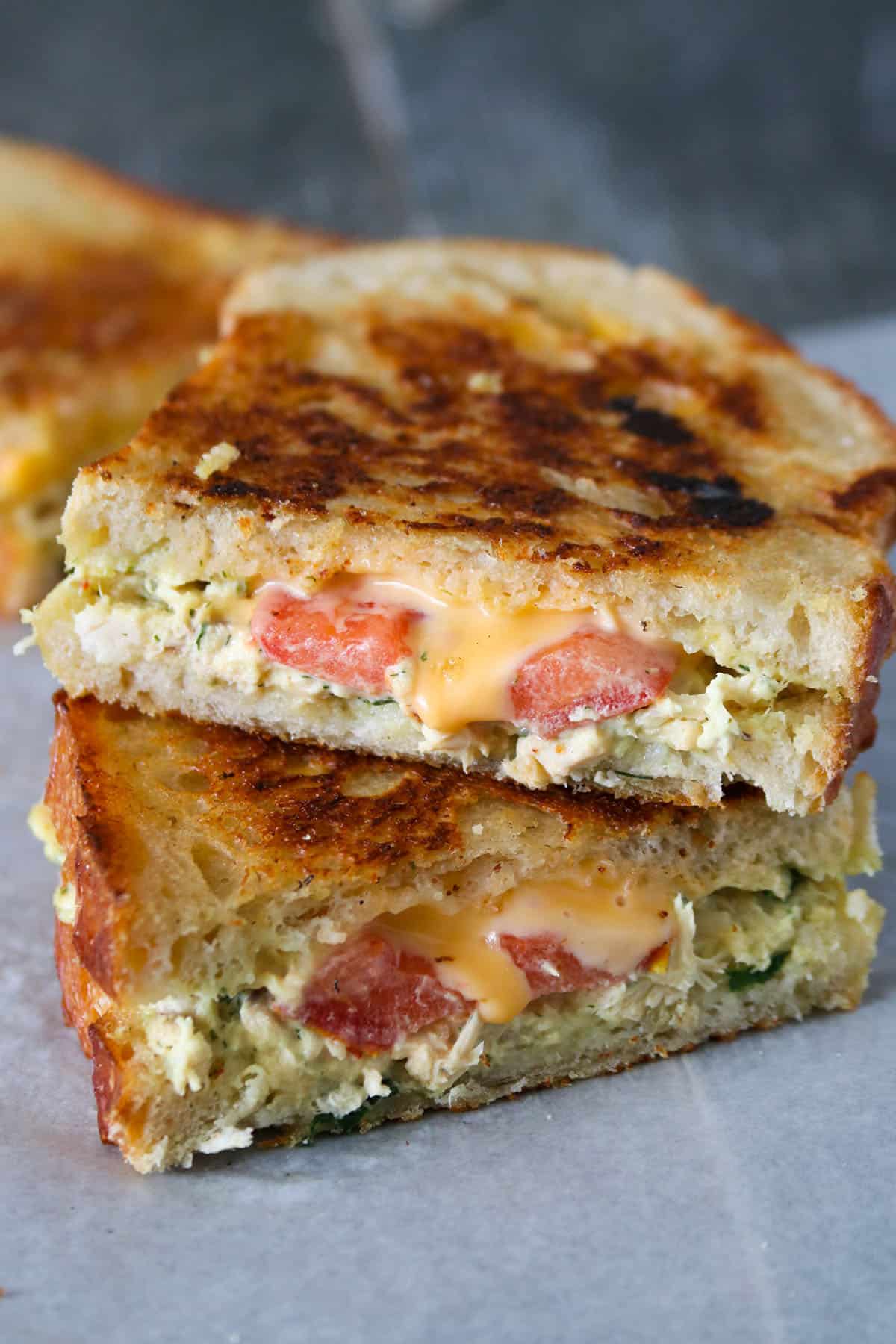 Stacked Tuna grilled cheese sandwich.