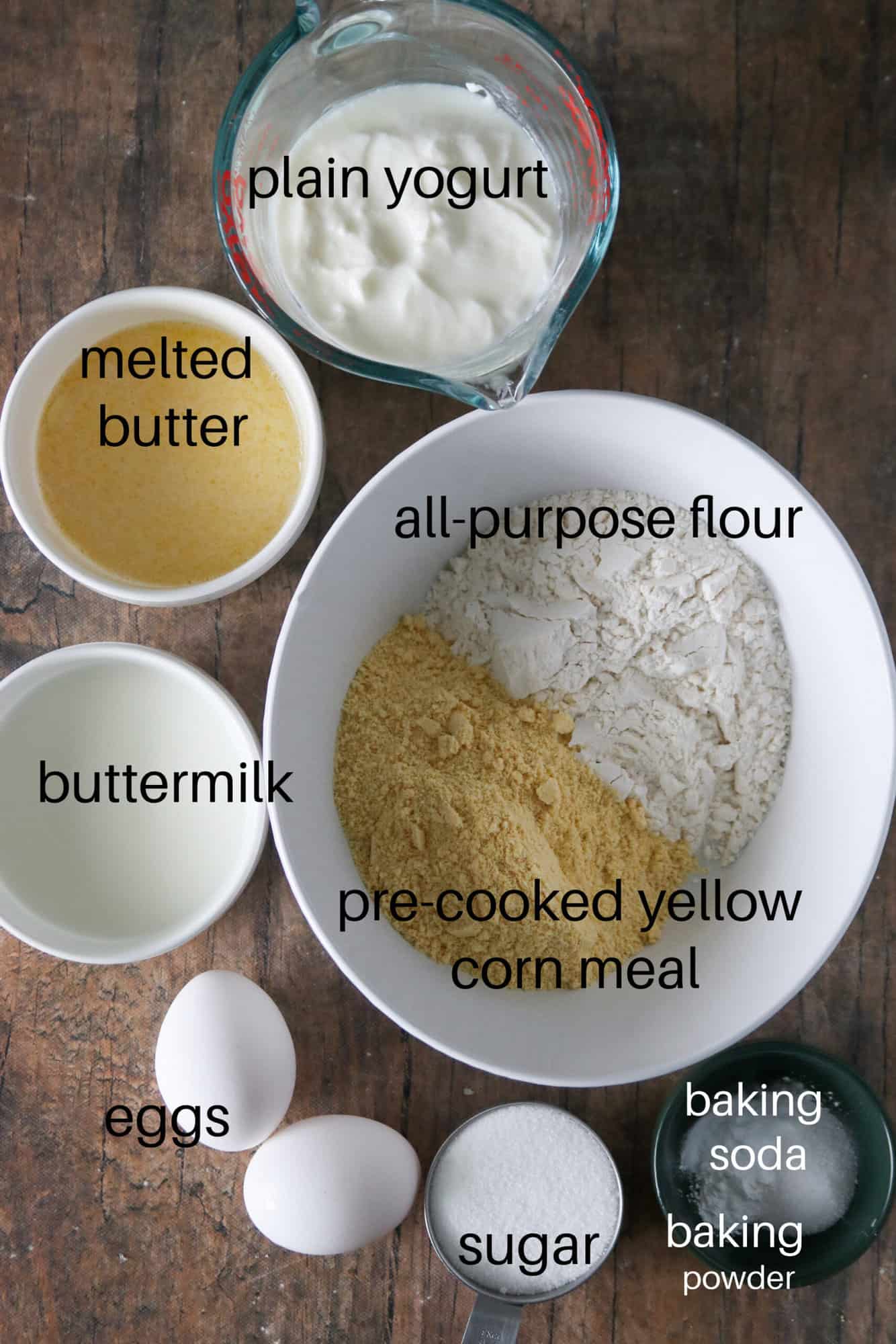 The ingredients for the buttery cornbread.