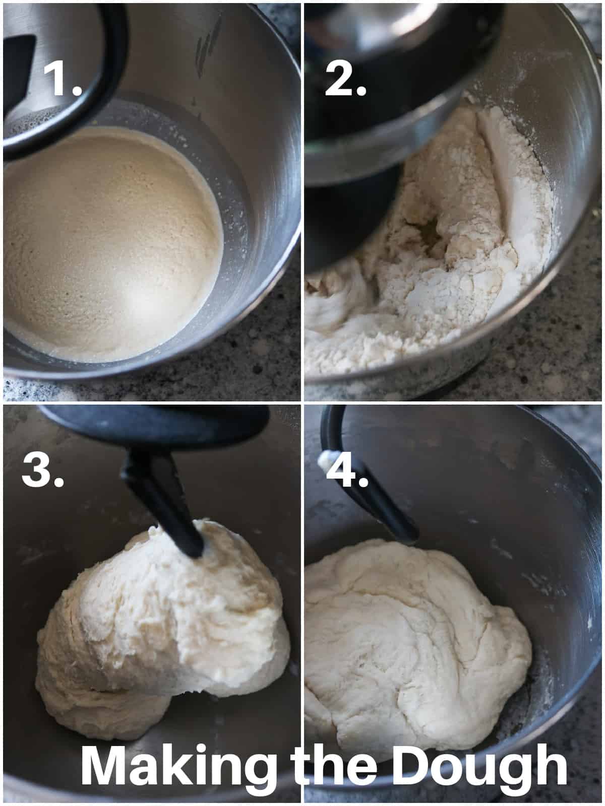 A collage showing the process of making the dough.