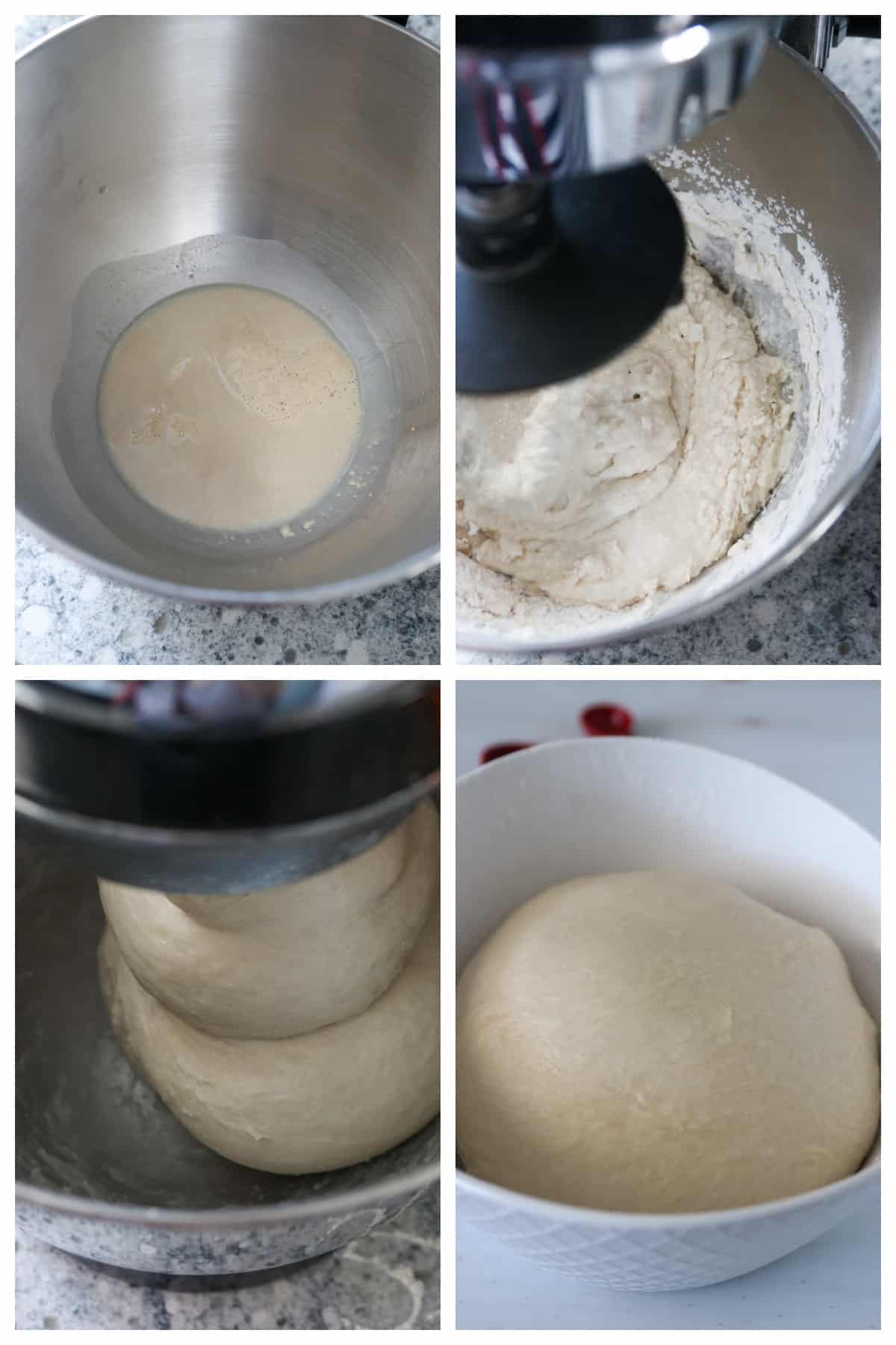 A collage showing the process of making the dough.