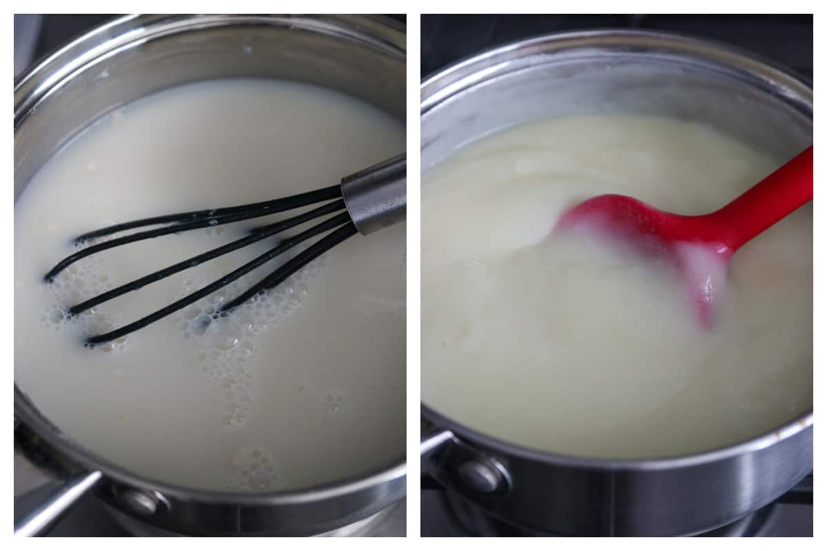Cooking the custard in the stove.