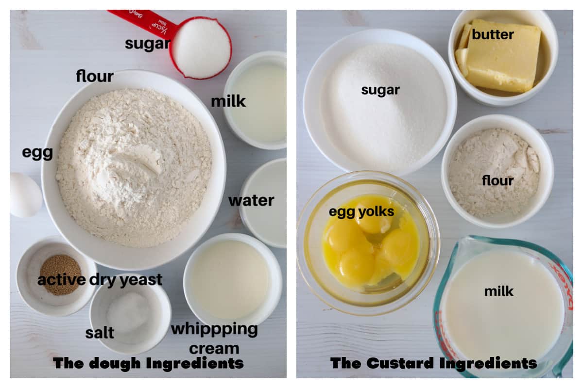 The ingredients for the Custard Buns.