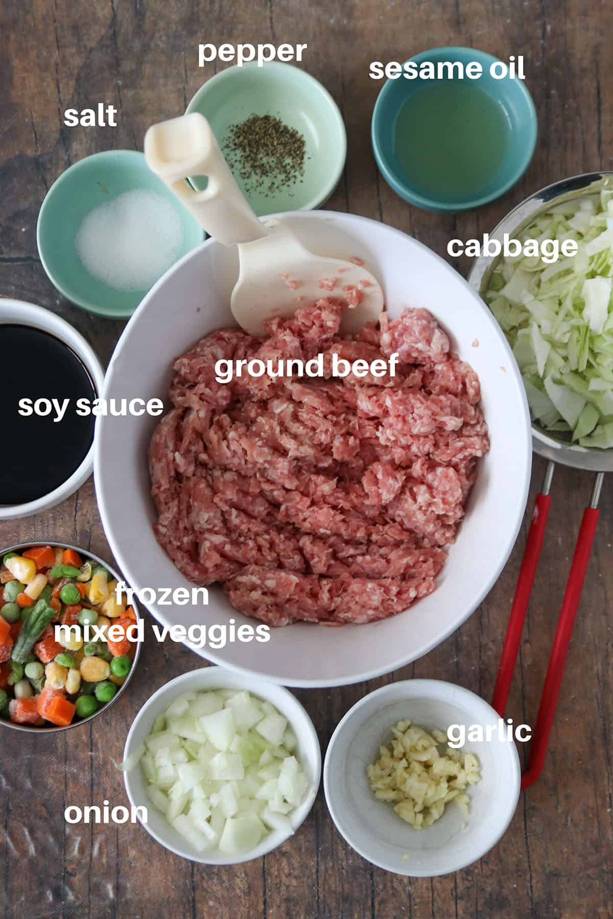 The ingredients for Pork Egg Rolls.