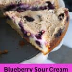 A slice of blueberry sour cream coffee cake.