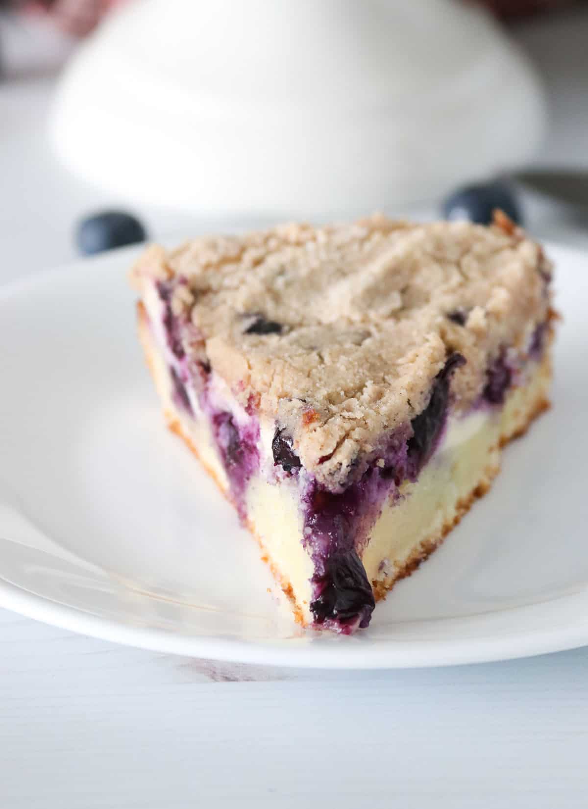 A slice of Blueberry Sour Cream Coffee Cake.