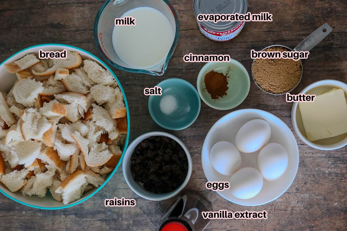 The ingredients for Filipino bread pudding.