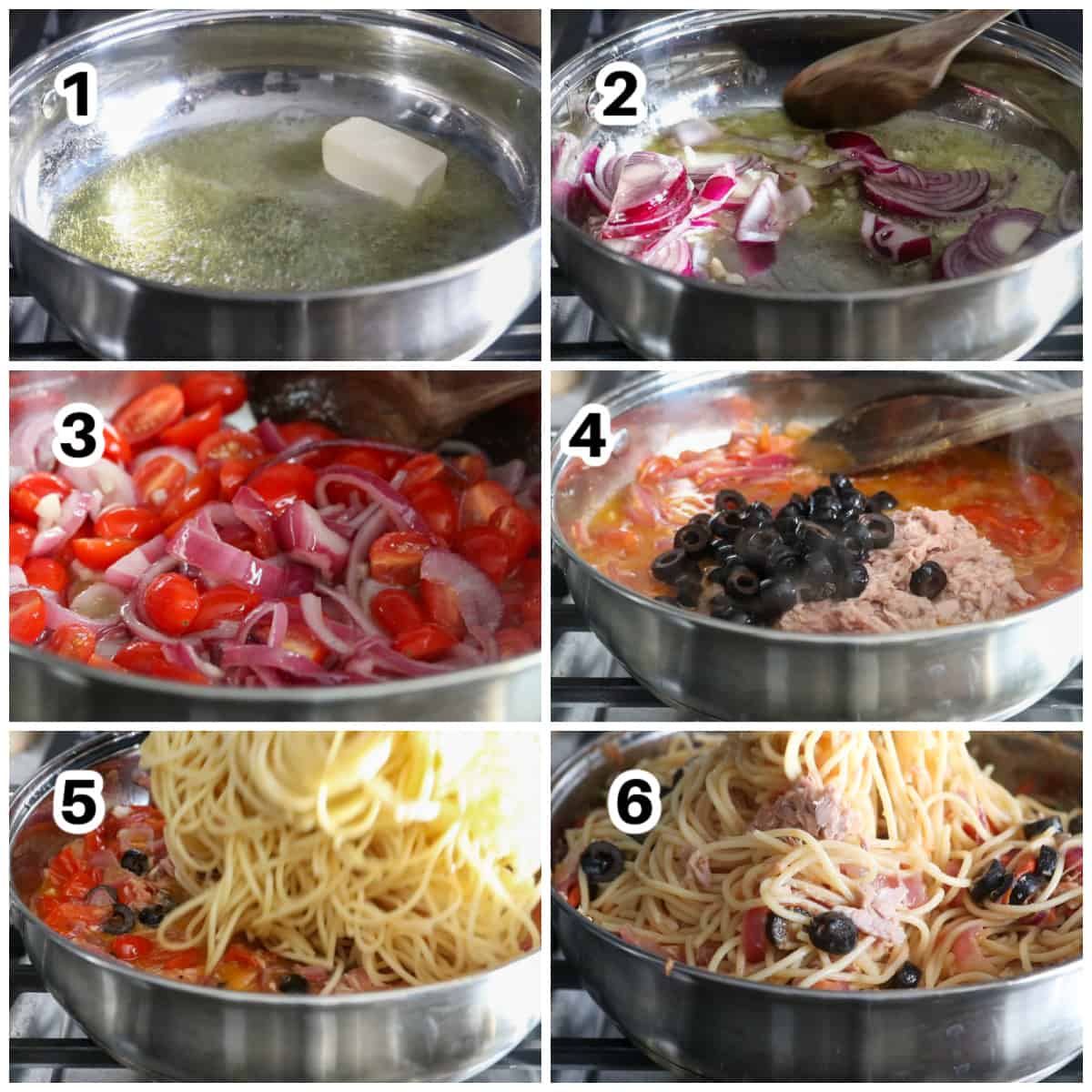 The process of making the Tuna Pasta.