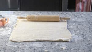 The dough rolled out into a 15 inch rectangle.