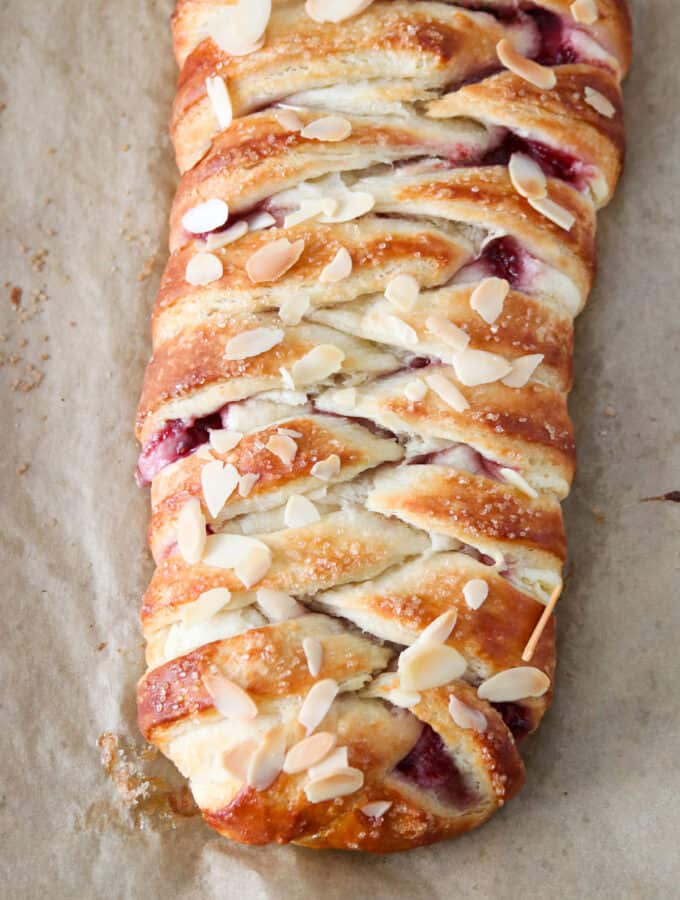 A Danish pastry braid in close up.