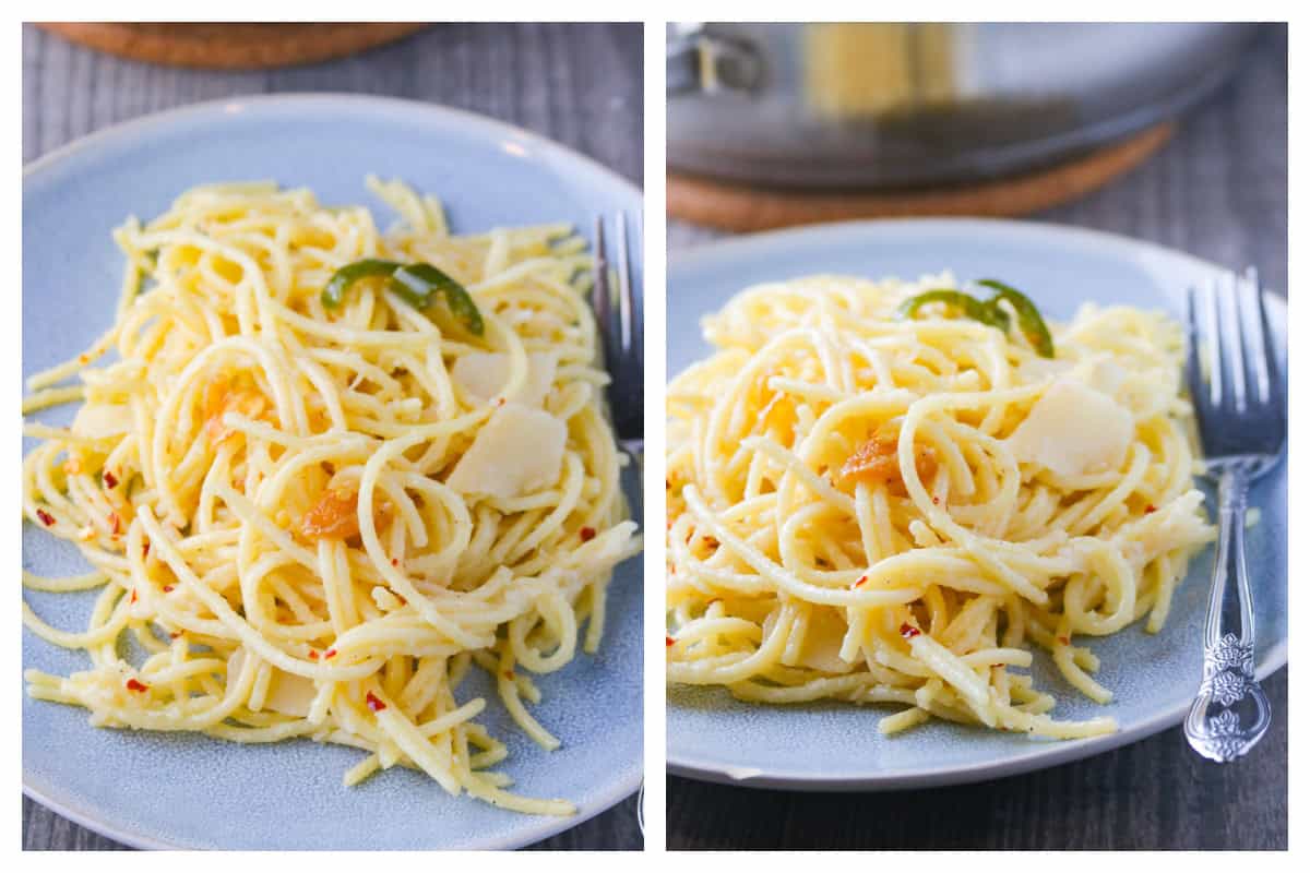 Aglio e oilio served in a plate.