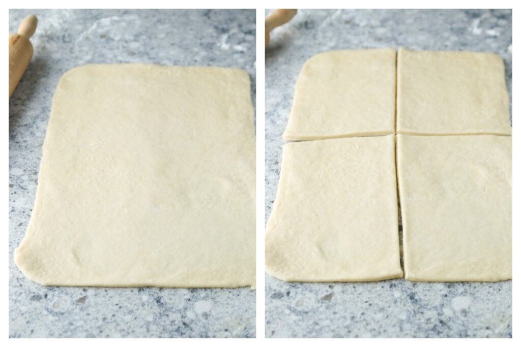 Cutting small rectangle portions to make the danish pastries.