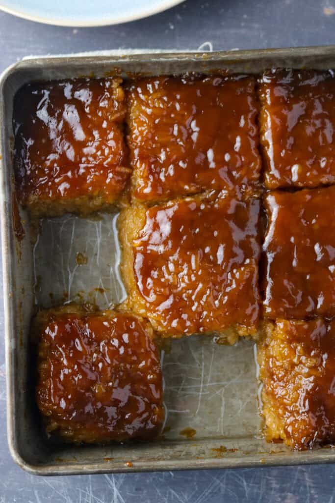 Biko squares in a pan.