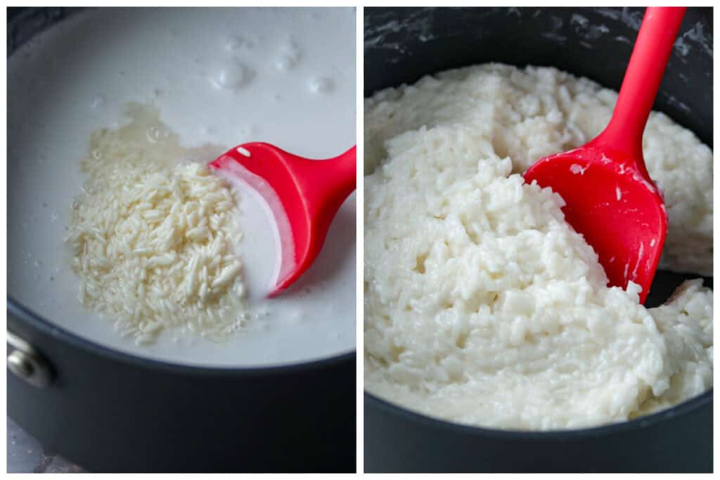 Cooking the glutinous rice for the suman.