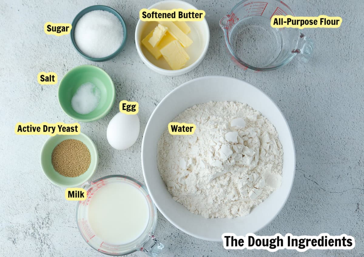 The ingredients for the bread dough for coffee buns.
